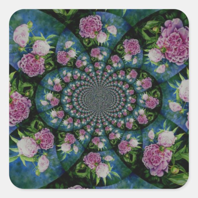 Sticker Carré Aquarelle florale de pivoine rose blanc (Devant)