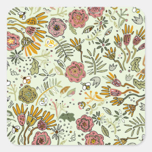 Sticker Carré Aquarelle Florale Fleurs d'abeille Élégante Modern