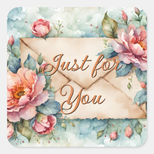 Sticker Carré Aquarelle Florale Juste Pour Votre Enveloppe (Devant)