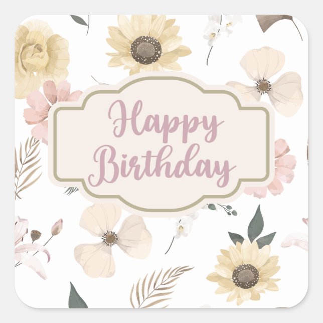 Sticker Carré Aquarelle florale moderne Anniversaire (Devant)
