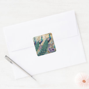 Sticker Carré Aquarelle florale Paisley Peacock