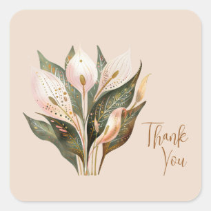 Sticker Carré Aquarelle Florale Paix Lily Peach Sage Merci