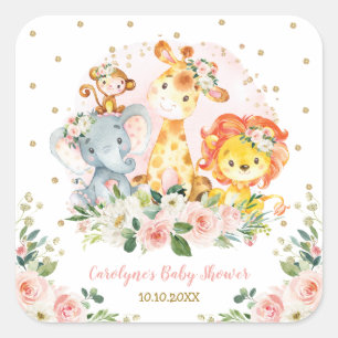 Sticker Carré Aquarelle Florale rose vif Jungle Animaux