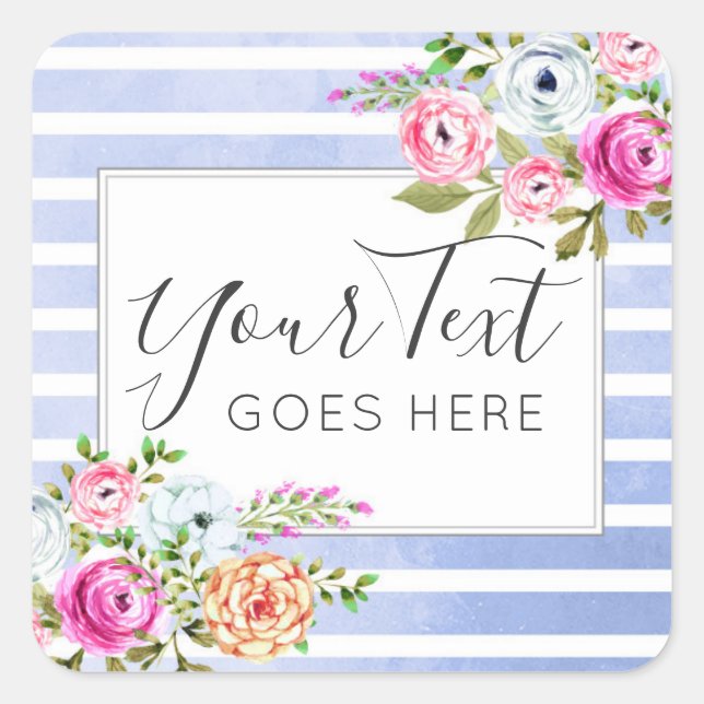 Sticker Carré Aquarelle Florale Rustique Moderne Stripe Chic (Devant)