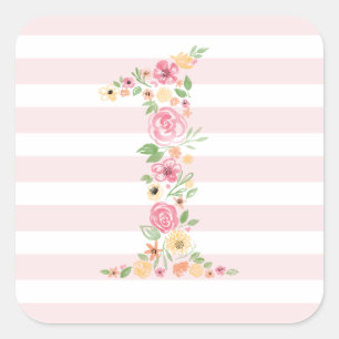 Sticker Carré Aquarelle Florale Un premier anniversaire