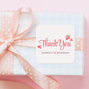 Sticker Carré Aquarelle Fraise Berry Premier anniversaire Favori