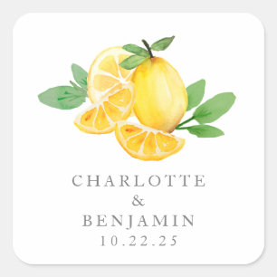 Sticker Carré Aquarelle Fruit citron Mariage personnalisé