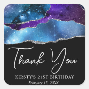 Sticker Carré Aquarelle Galaxy Parties scintillant Agate Anniver