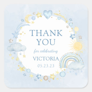 Sticker Carré Aquarelle Garçon Arc-en-ciel Bébé saupoudrer