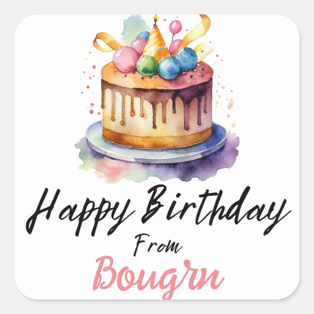 Sticker Carré aquarelle gâteau d'anniversaire (Devant)
