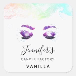 Sticker Carré Aquarelle glamour aux yeux et aux bouillons pourpr