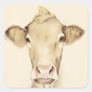 Sticker Carré Aquarelle Grange Animaux   Vache