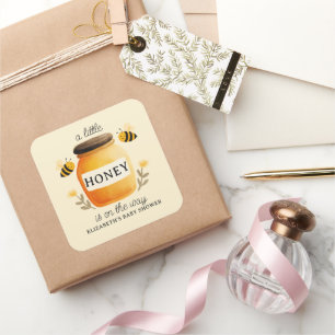 Sticker Carré Aquarelle Honey & Bees Baby Shower Jaune