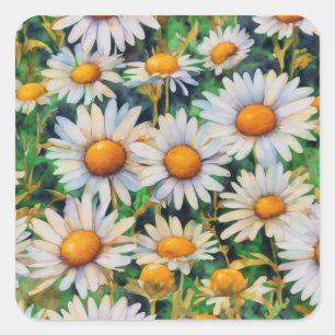 Sticker Carré Aquarelle Jardin Fleurs Faisy