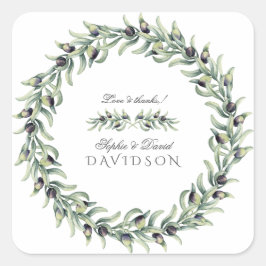 Sticker Carré Aquarelle luxuriante Branches d'olive Mariage de c