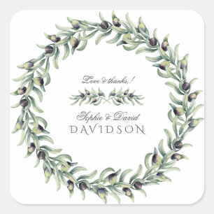 Sticker Carré Aquarelle luxuriante Branches d'olive Mariage de c