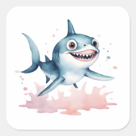 Sticker Carré Aquarelle main tiré mignon jouant bébé requin