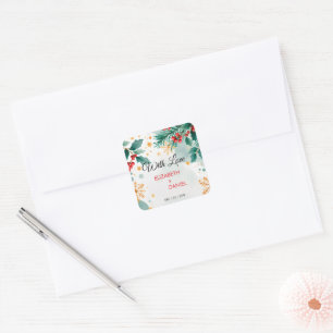 Sticker Carré Aquarelle Mariage de Noël avec Holly