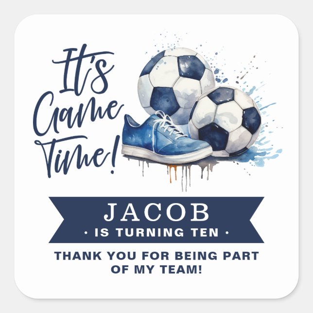 Sticker Carré Aquarelle marine Blue Soccer Kids (Devant)