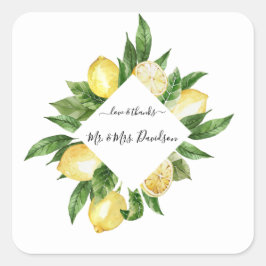 Sticker Carré Aquarelle méditerranéenne Citron Mariage tropical