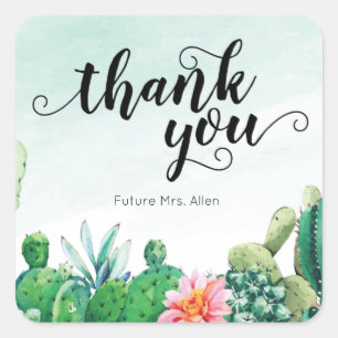 Sticker Carré Aquarelle Merci Succulent