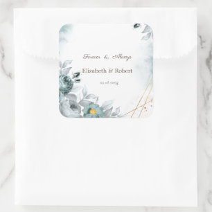 Sticker Carré Aquarelle Mint Roses verts