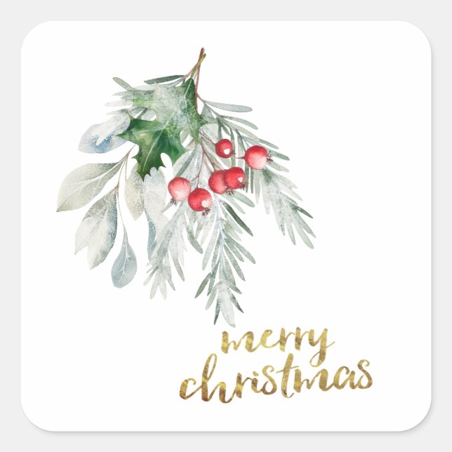 Sticker Carré Aquarelle Mistletoe (Devant)