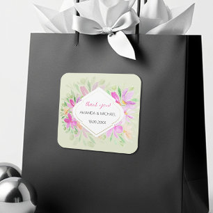 Sticker Carré Aquarelle moderne Boho Lilac Floral Élégant