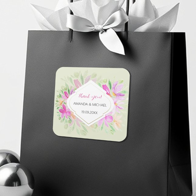 Sticker Carré Aquarelle moderne Boho Lilac Floral Élégant (Créateur téléchargé)