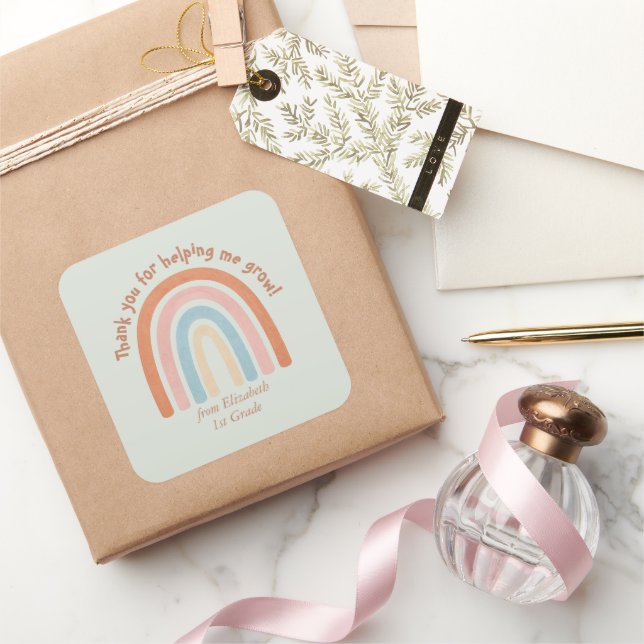 Sticker Carré Aquarelle moderne Rainbow Teacher Merci (Cadeaux)