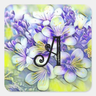 Sticker Carré Aquarelle Monogram White Cherry Blossoms