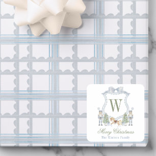 Sticker Carré Aquarelle Monogramme Cimier initial Cadeau Cimier