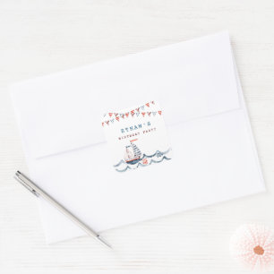 Sticker Carré Aquarelle Nautique Anniversaire Monogramme