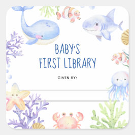 Sticker Carré Aquarelle nautique - baby shower