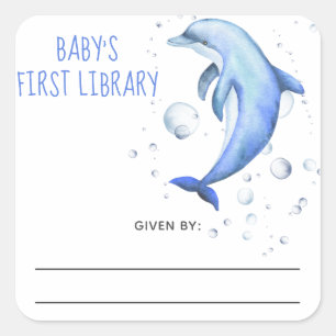Sticker Carré Aquarelle nautique - ex-libris pour baby shower