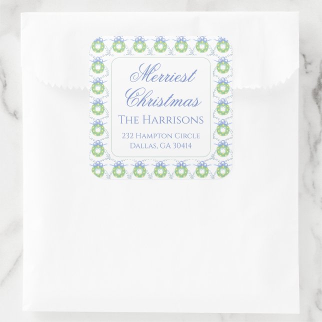 Sticker Carré Aquarelle Noël Garland Bedford Stockings (Sac)