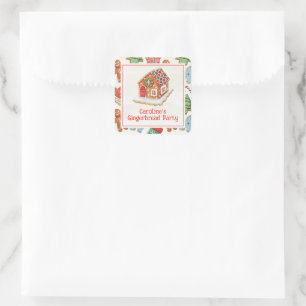 Sticker Carré Aquarelle Noël pain d'épices Maison Cookies