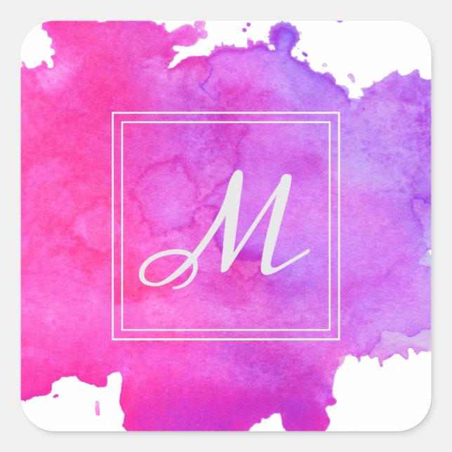 Sticker Carré Aquarelle | Nuances de rose et de violet (Devant)