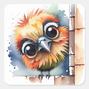 Sticker Carré Aquarelle Oiseau assis sur un mur