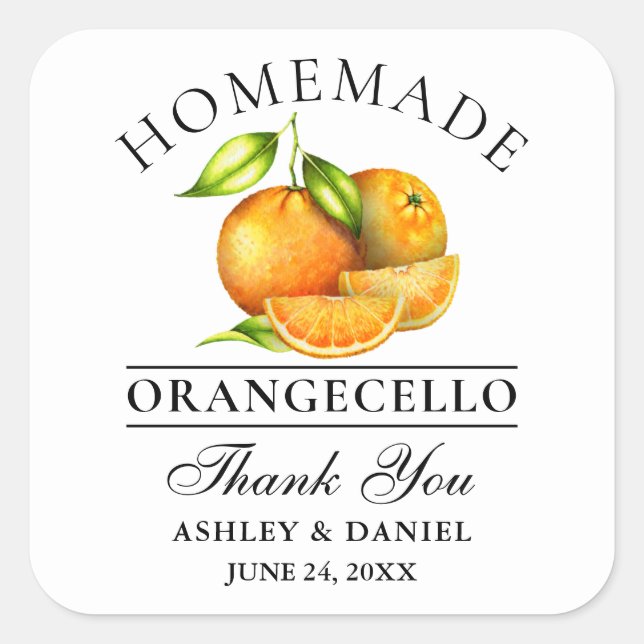 Sticker Carré Aquarelle Oranges Orangecello Mariage Merci (Devant)