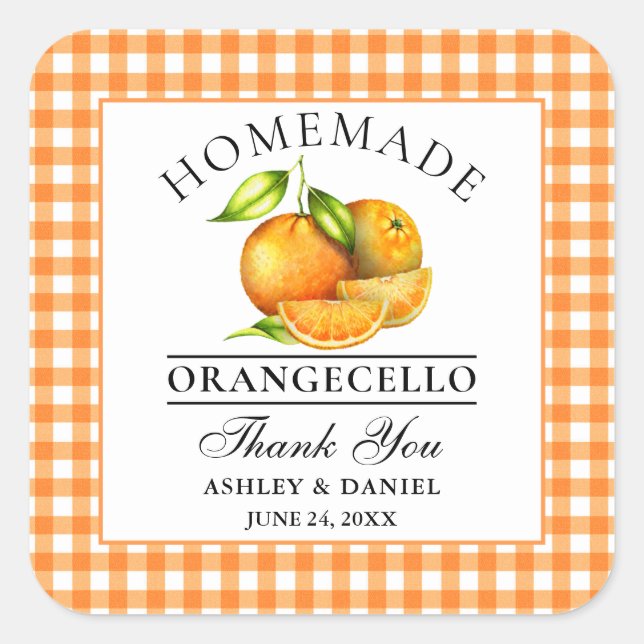 Sticker Carré Aquarelle Oranges Orangecello Mariage Merci (Devant)