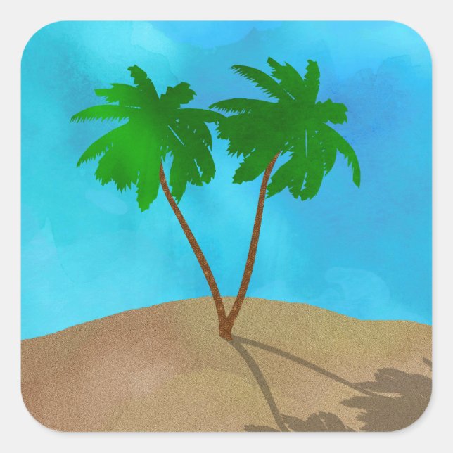 Sticker Carré Aquarelle Palm Tree Beach Scene Collage (Devant)