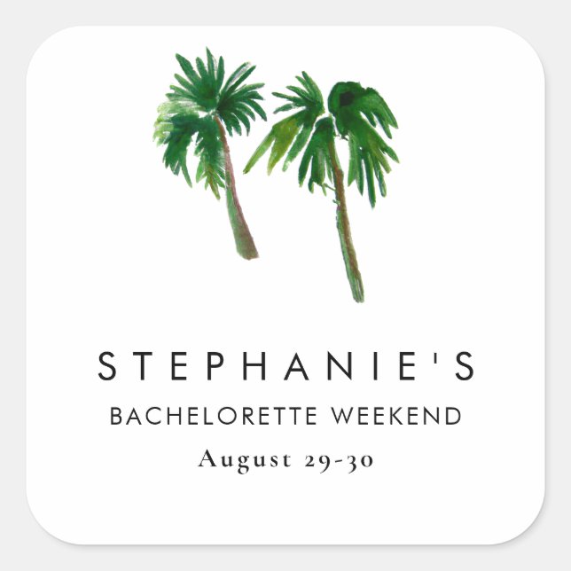 Sticker Carré Aquarelle Palmiers tropicaux Bachelorette (Devant)