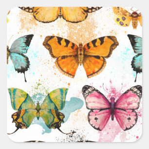 Sticker Carré Aquarelle Papillon Motif sans couture