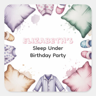 Sticker Carré Aquarelle Pastel Fille Fête d'anniversaire Endormi