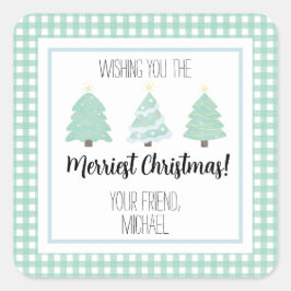 Sticker Carré Aquarelle Pastel Tree Teacher Carte Cadeau de Noël