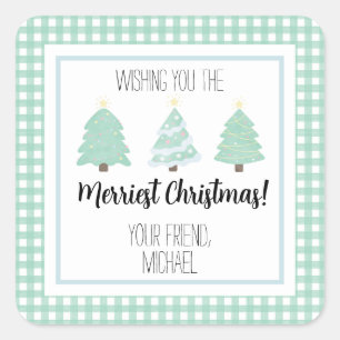 Sticker Carré Aquarelle Pastel Tree Teacher Carte Cadeau de Noël