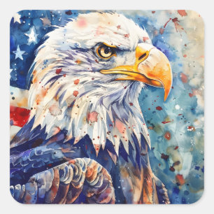 Sticker Carré Aquarelle Patriotic Bald Eagle drapeau américain