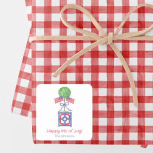 Sticker Carré Aquarelle Patriotique American Flag Topiary Cadeau
