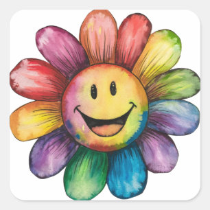 Sticker Carré Aquarelle peinte Fleur souriante
